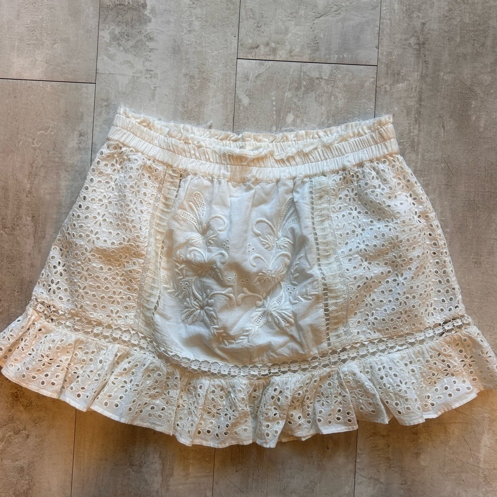 LoveShackFancy White Eyelet Cotton Mini Skirt Coquette Fairycore Cottagecore Lg